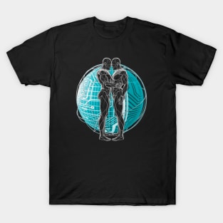 Cyborg Futuristic Duo Man Space Rave Techno Dancer Science Fiction Nerd Hologram Technology Gay T-Shirt